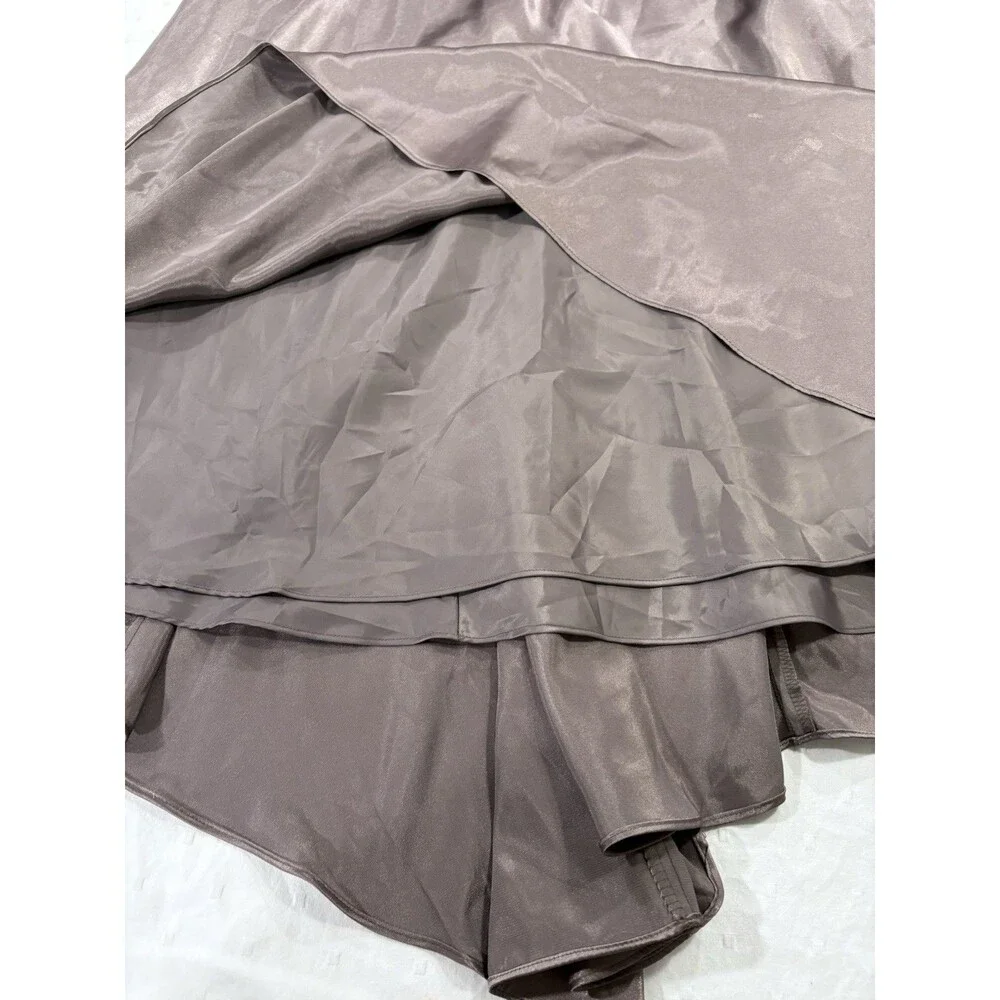 Night Way Womens Satin Maxi Gown Dress NWT Charcoal Grey V-Neck Size 12